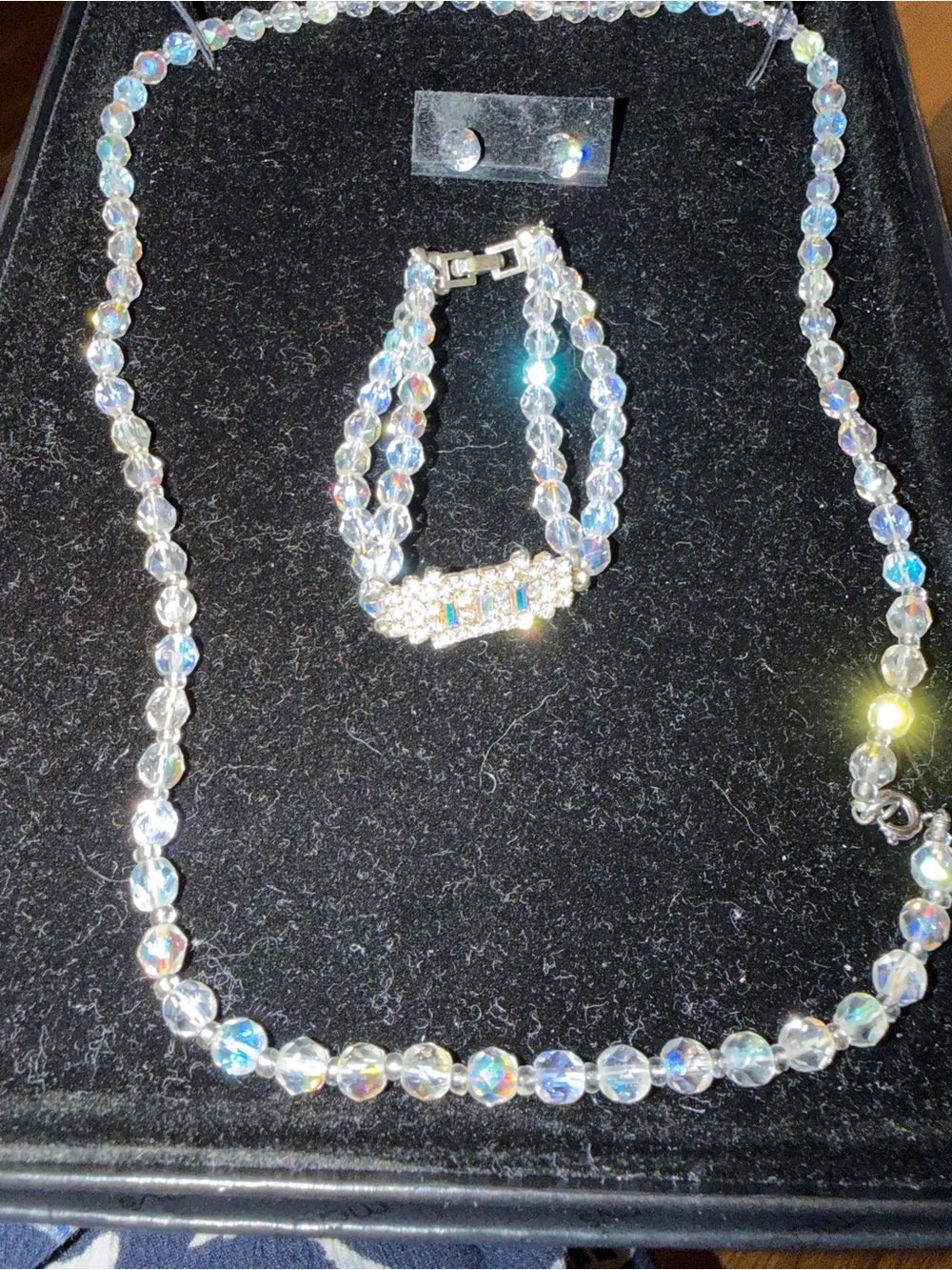 Aurora Crystal Bead Necklace & Bracelet Set - Clear Iridescent